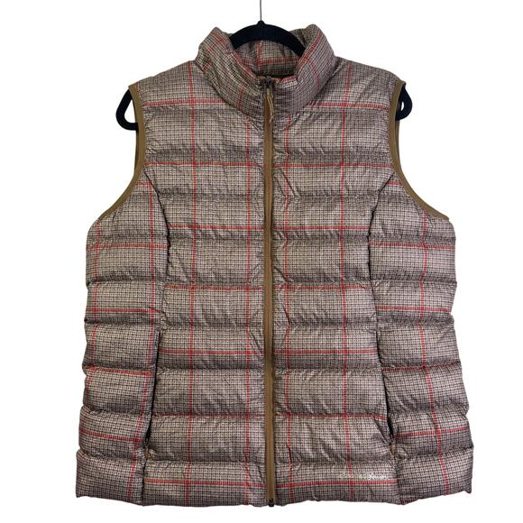 EDDIE BAUER Vest Jacket XL Goose Down Plaid Full Zip Mock Collar Quilted Puffer - Picture 1 of 14